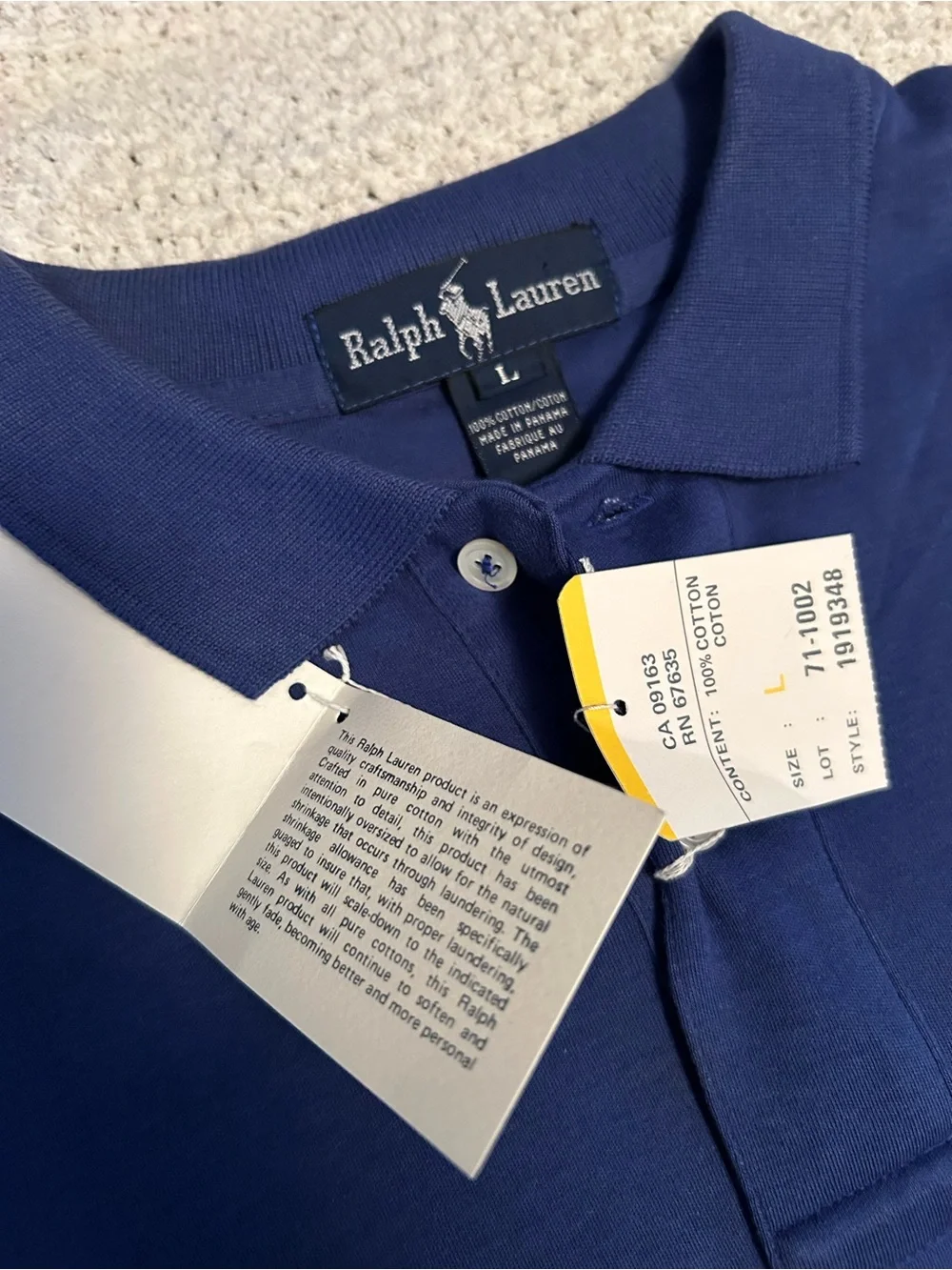 NWT Large vintage Polo Ralph Lauren blue polo tee Ralph Lauren crest embroidered